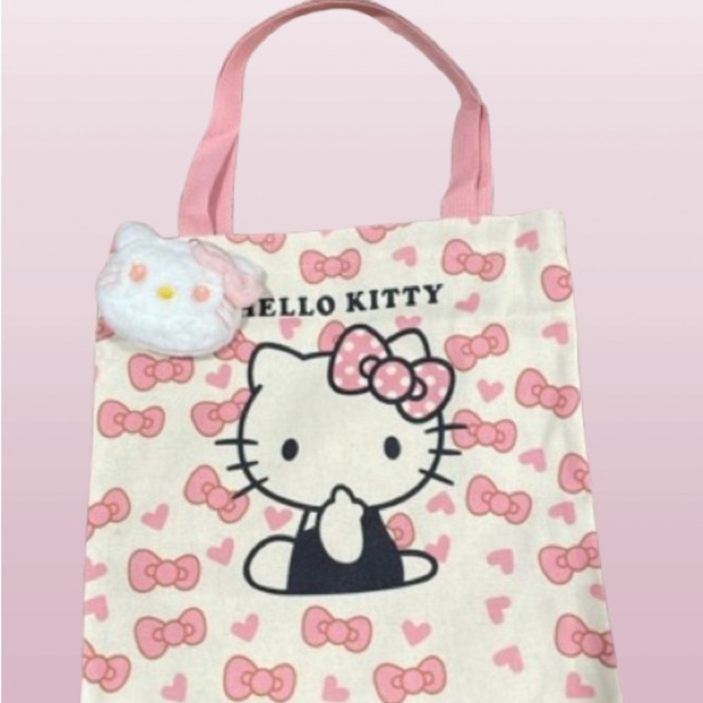 Hello Kitty Bundle Pink and White Tote Bag with Charm NWT